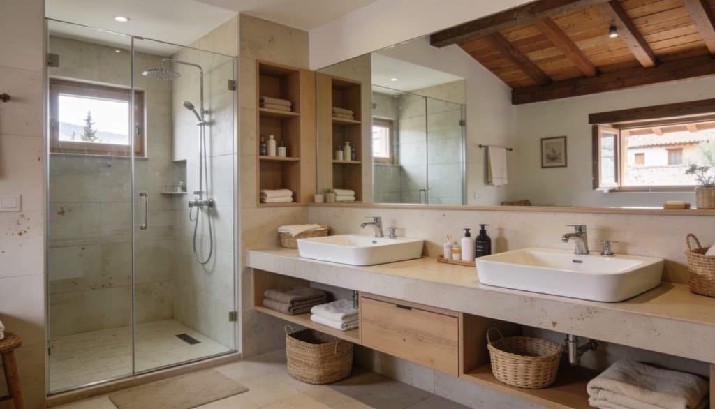 Baño familiar de chalet reformado con acabados premium